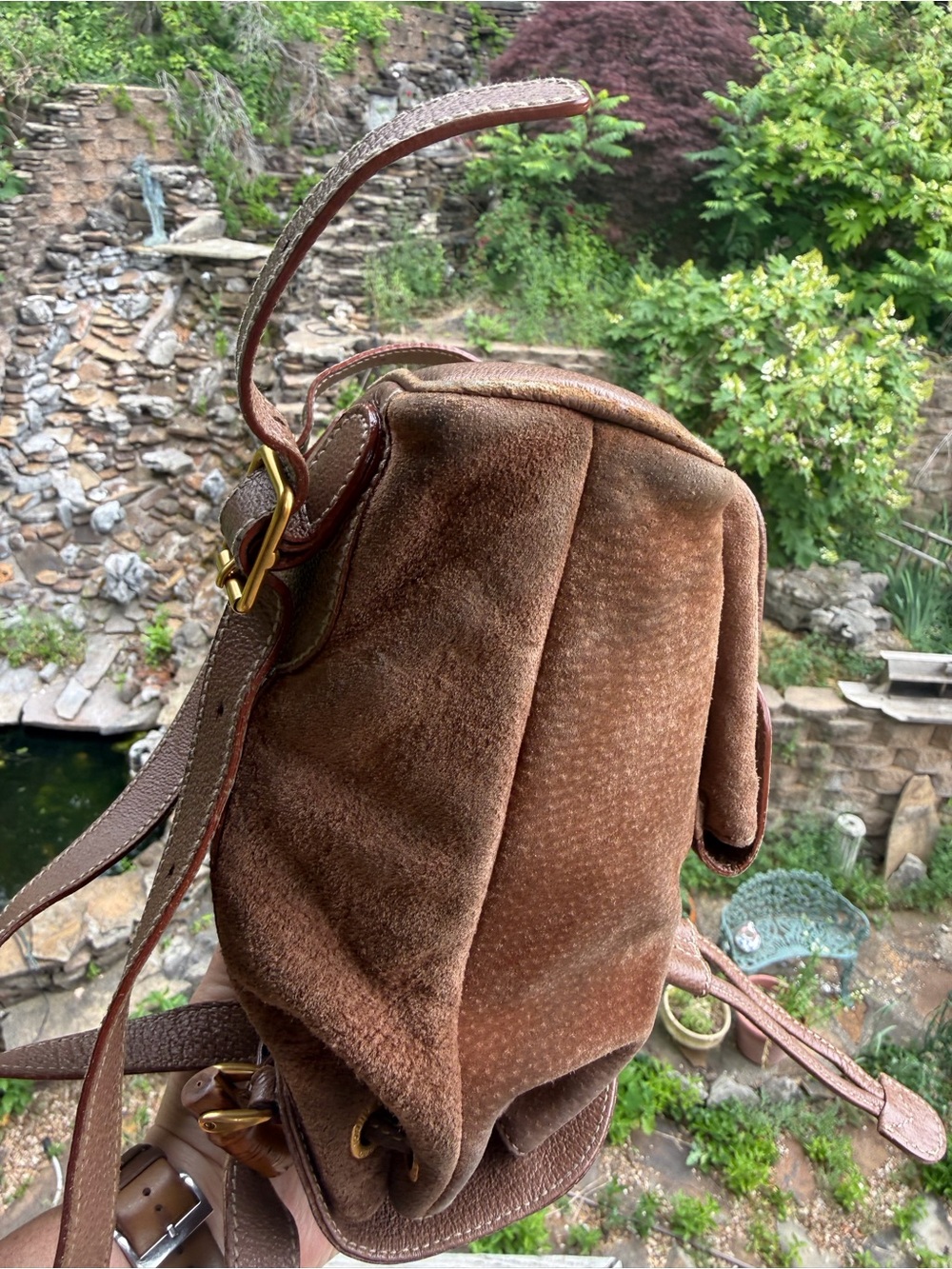 Gucci Suede Bamboo Mini Backpack Brown Leather Italy Vintage - Picture 9 of 17
